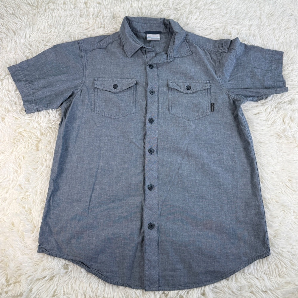 Columbia Men's‎ Chambray Short Sleeve Button Down Shirt Blue Size Small Hiking